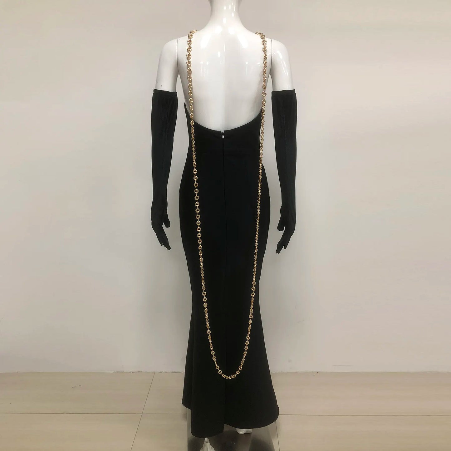 Luxury wedding dress women camisole metal chain black long tight evening dress women nightgown