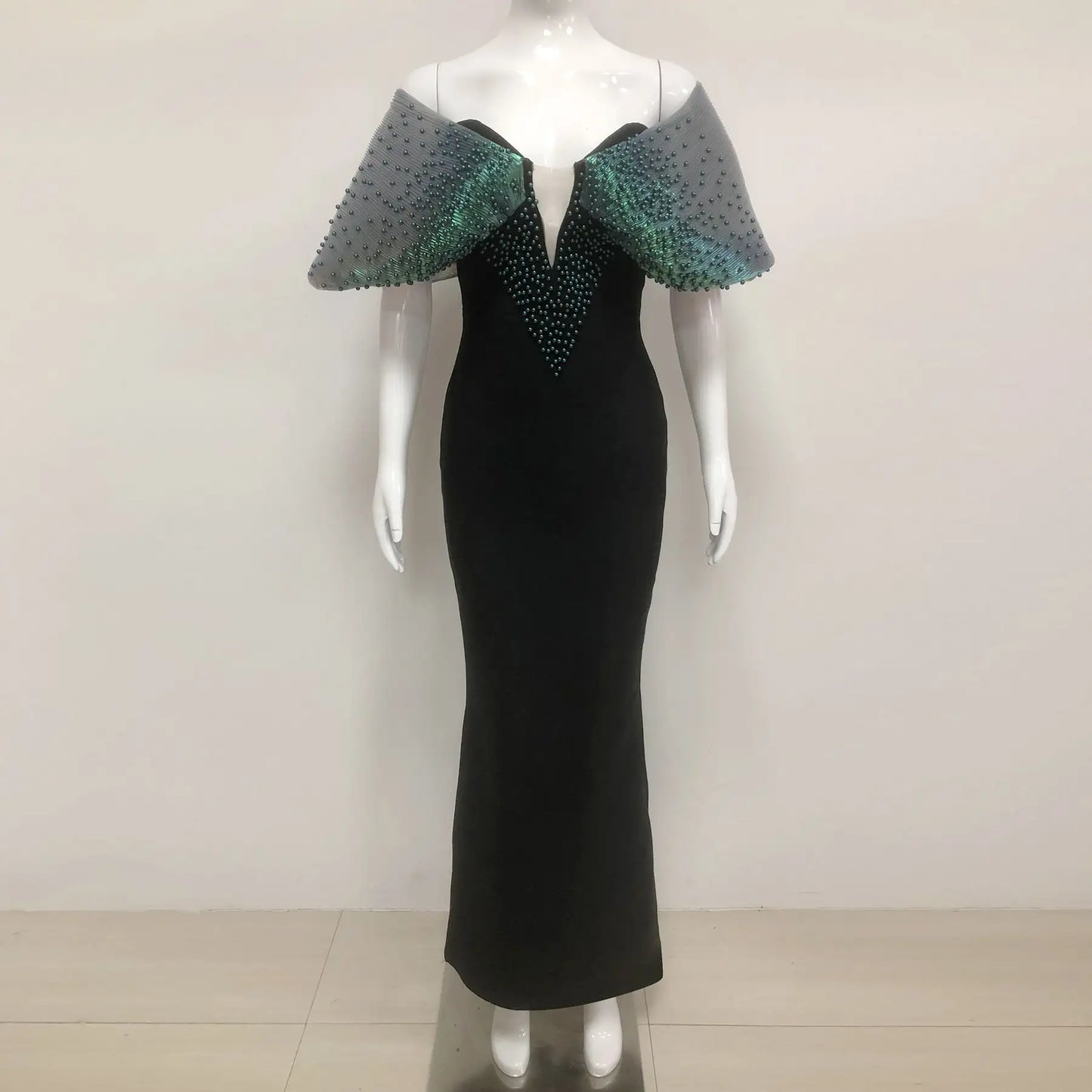 2025 Custom Luxury Beaded Evening Dress Gown Women Elegant Heavy Beaded Formal Long Women's Dress Deep V Mermaid Bandage Dress