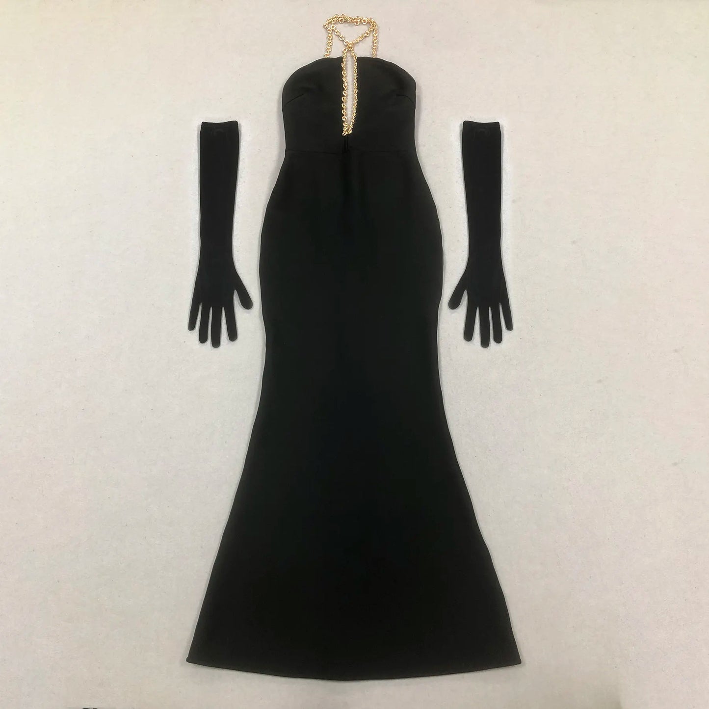 Luxury wedding dress women camisole metal chain black long tight evening dress women nightgown
