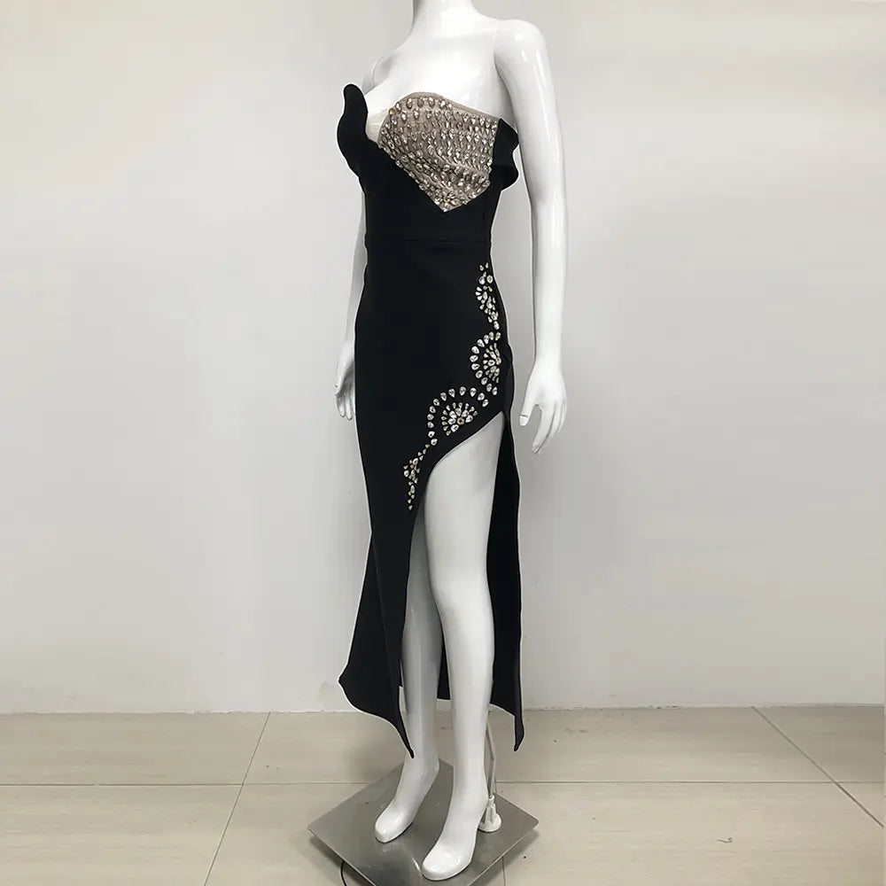 Custom bandage dress womenswear manufacturer high silt rhinestones elegant ladies party wear luxury long evening gown dresses