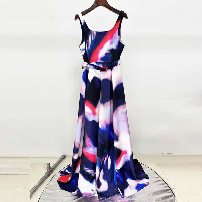 2025 New Arrival Nightgown Pour Femme Soiree Square Neck Sleeveless Long Party Evening Dress Women Multicolor Printed Summer Dress