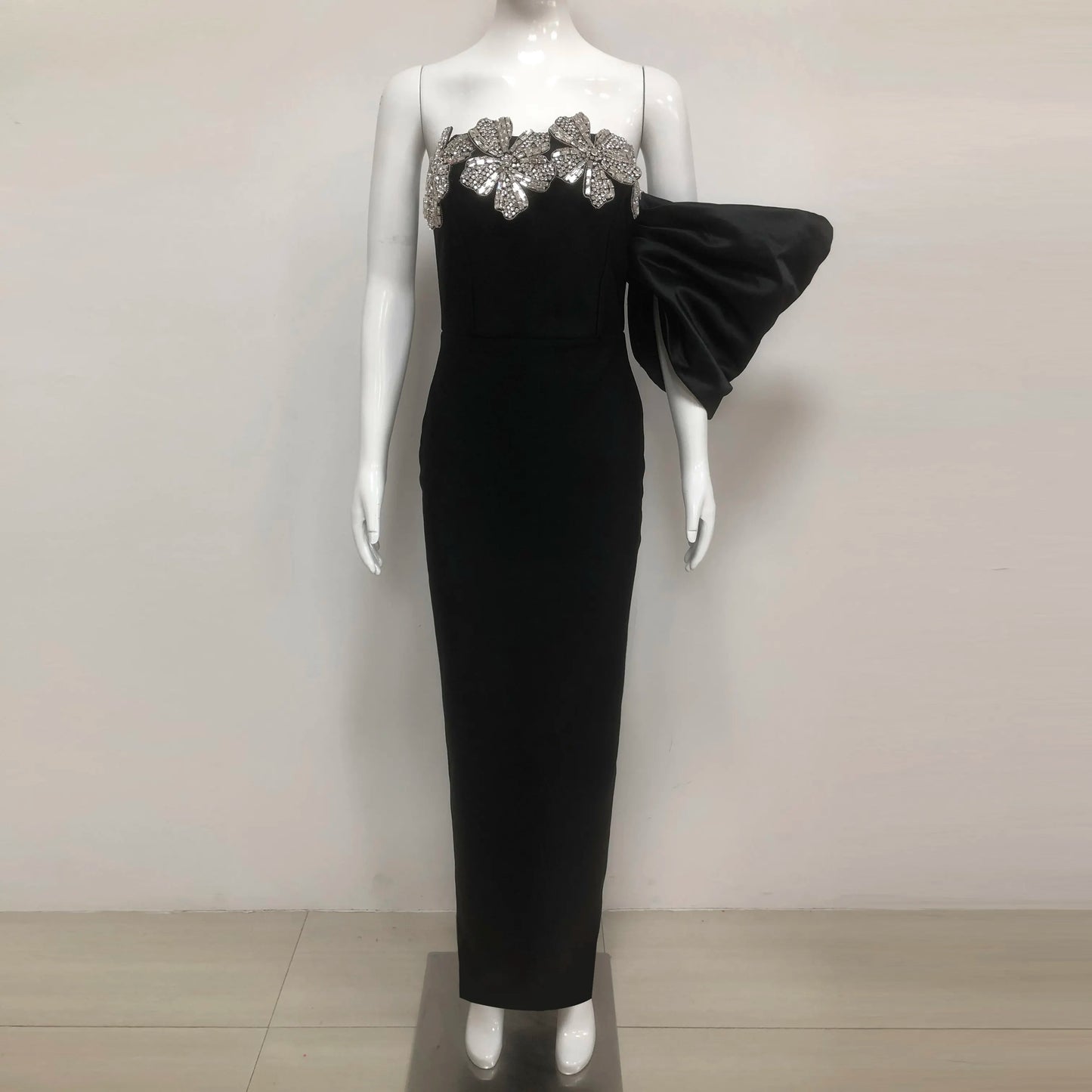 High Quality Women's Clothing Manufacturer Sleeveless Black Bandage Evening Dress Summer Sexy Club Wear Crystal Floral