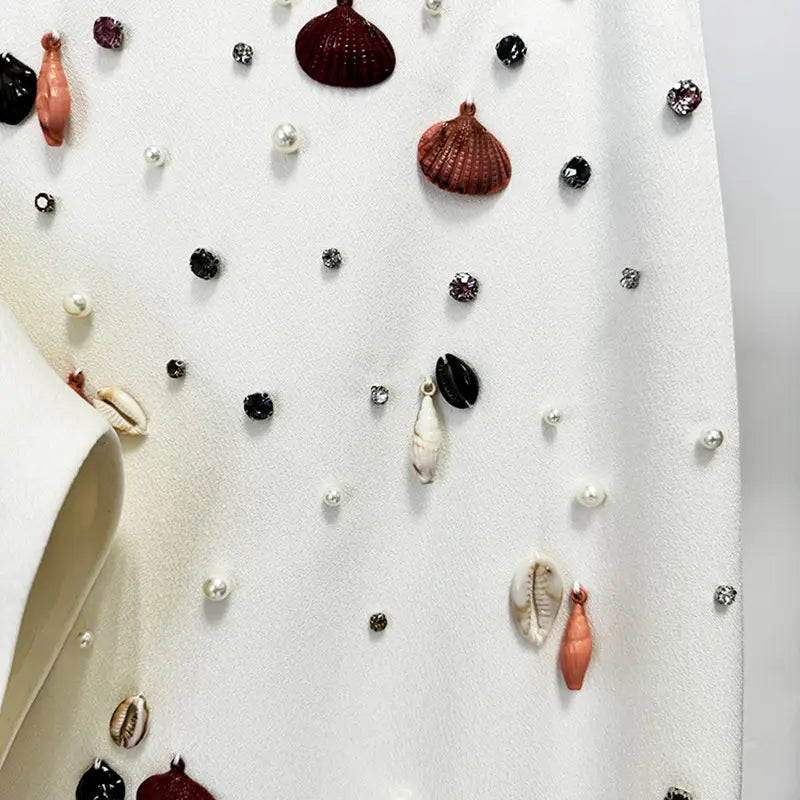Spring suits women 2025 designer clothing heavy craft shell beads rhinestones cropped top fishtail skirt suits women formal