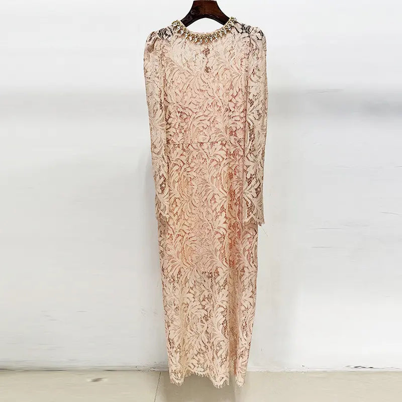2025 Spring Women's Dresses Luxury Beaded Rhinestone Lace Formal Evening Dress Water Soluble Lace Party Elegant Dress