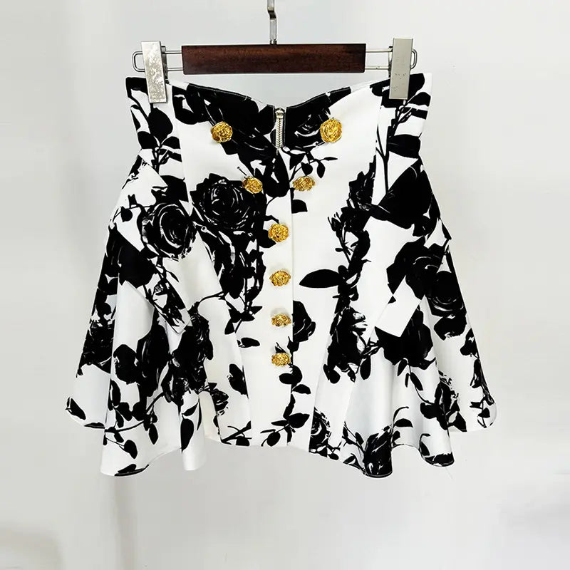 2025 Fashion Women Summer Dress Manufacturers Floral Metal Button Skirt Printed Mini Skirt Women Dress