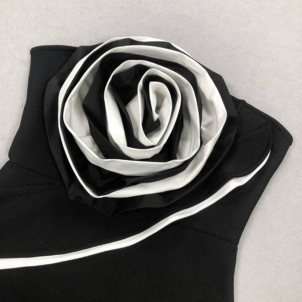 Custom Elegant Womenswear Ladies Black Long Bodycon Floral Bandage Evening Dress 3d Flower Party Club Dress