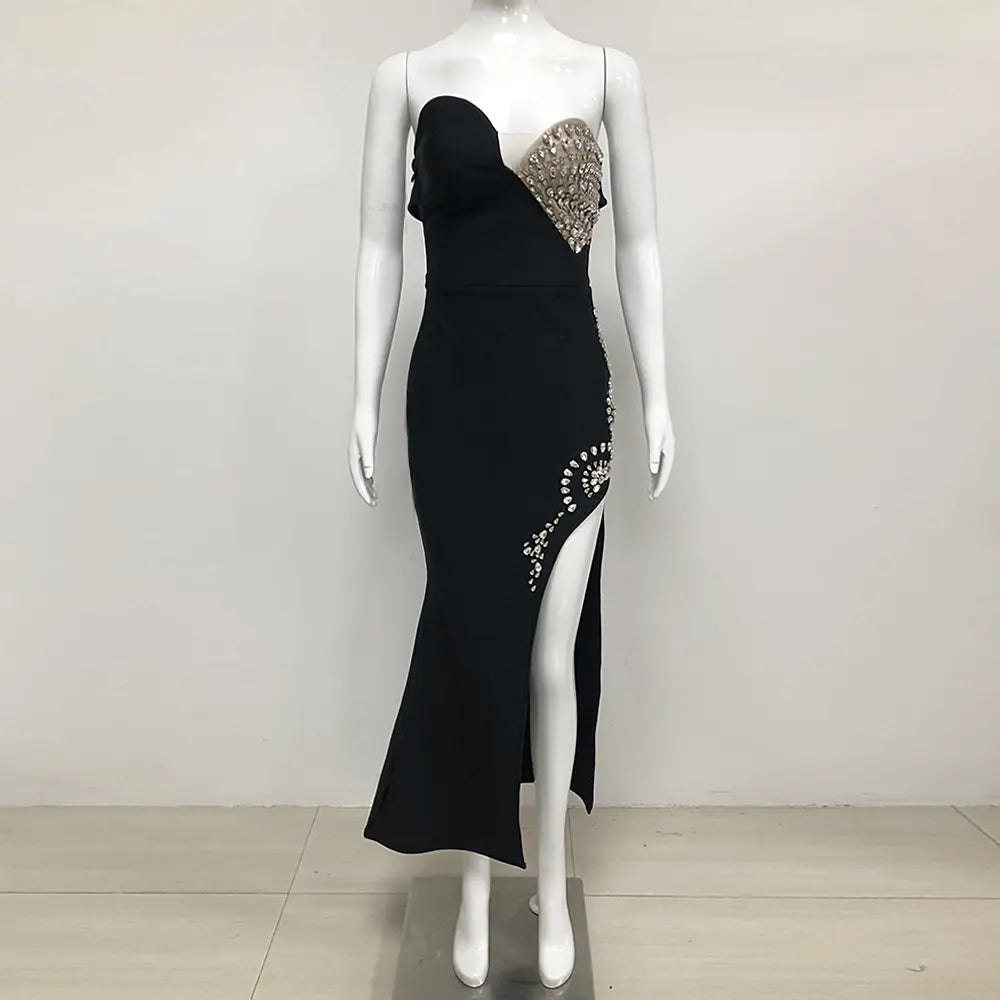 Custom bandage dress womenswear manufacturer high silt rhinestones elegant ladies party wear luxury long evening gown dresses