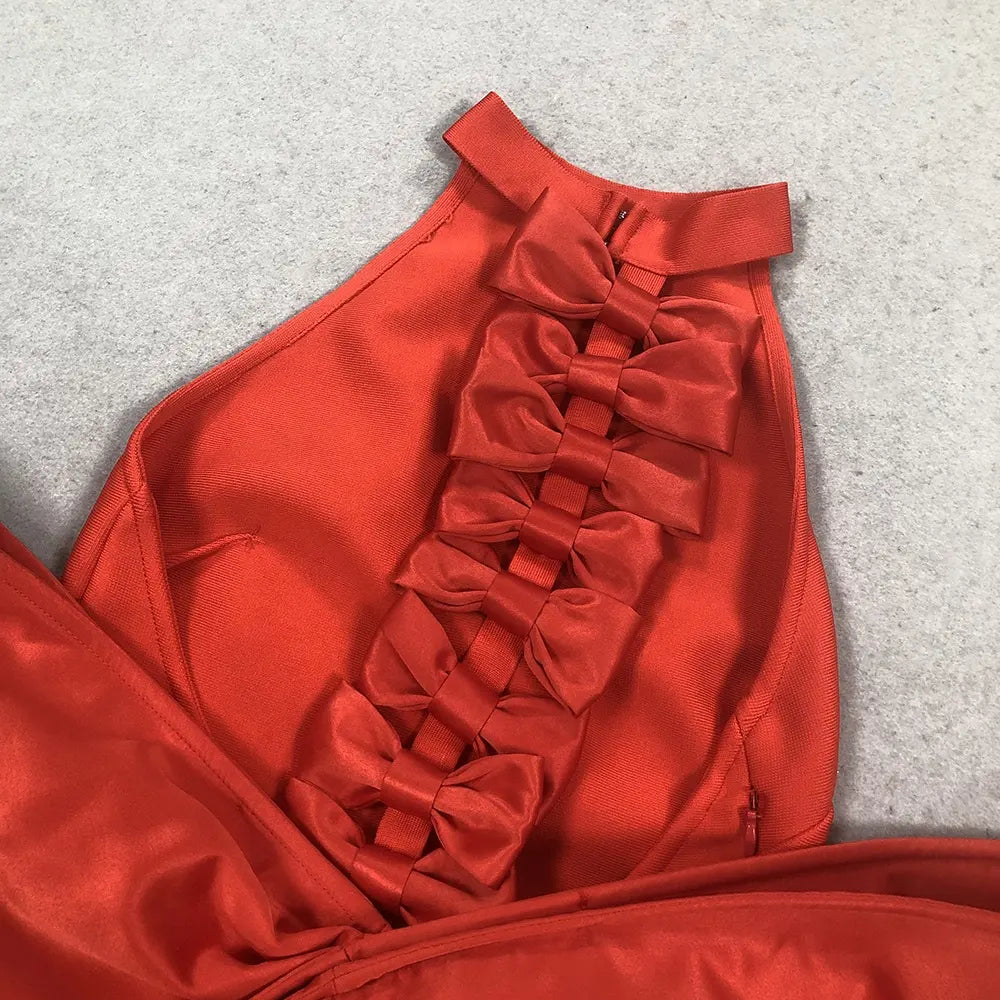 Custom Red Black Backless Bow Causal Club Dress Women Elegant Sleeveless Party Evening Dress