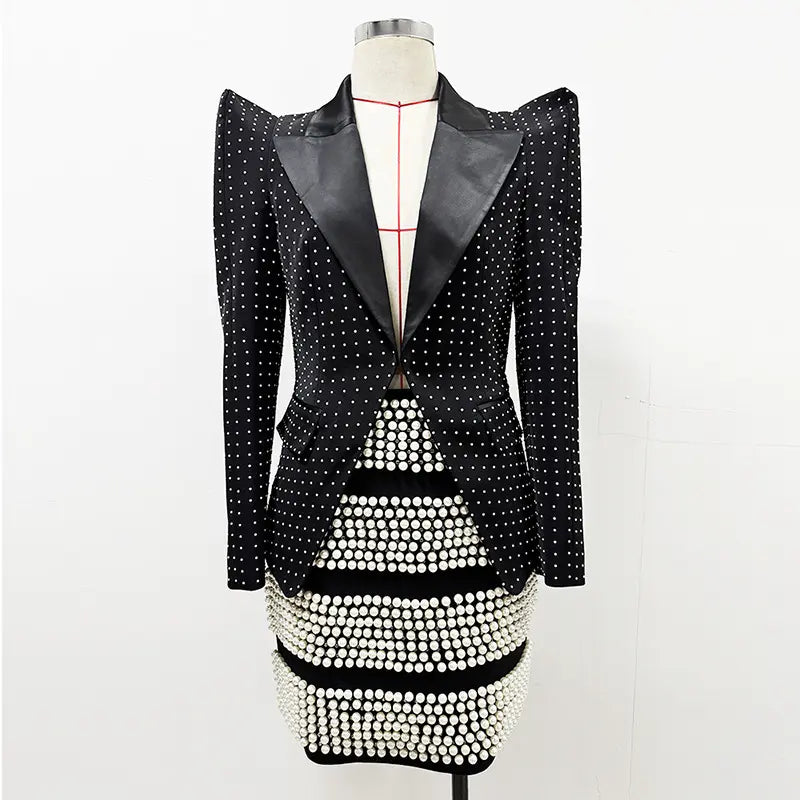 2025 popular women's spring suits formal shrug embellished jacket sports jacket pearl beaded skirt suit set