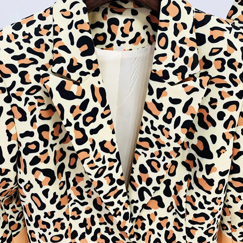 Trendy 2025 luxury brand women's clothing leopard print 2 piece suit block suit flared pants women's suit