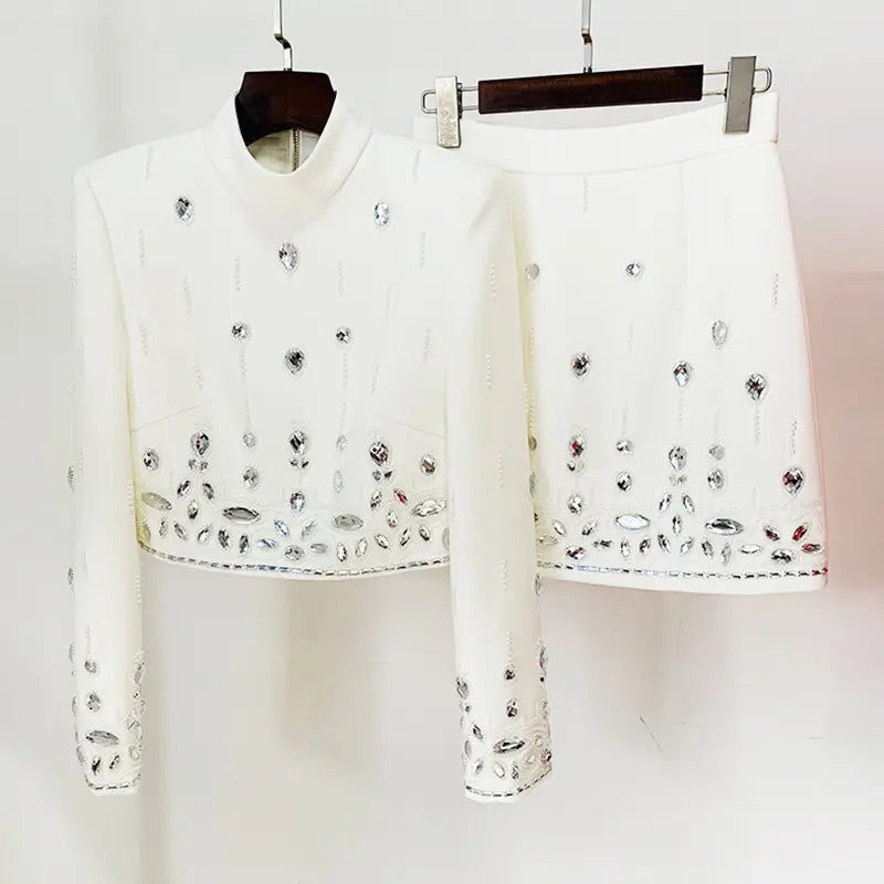 High Quality Women's Elegant Ladies 2 Piece Set Rhinestone Beaded Set Women Holiday Set