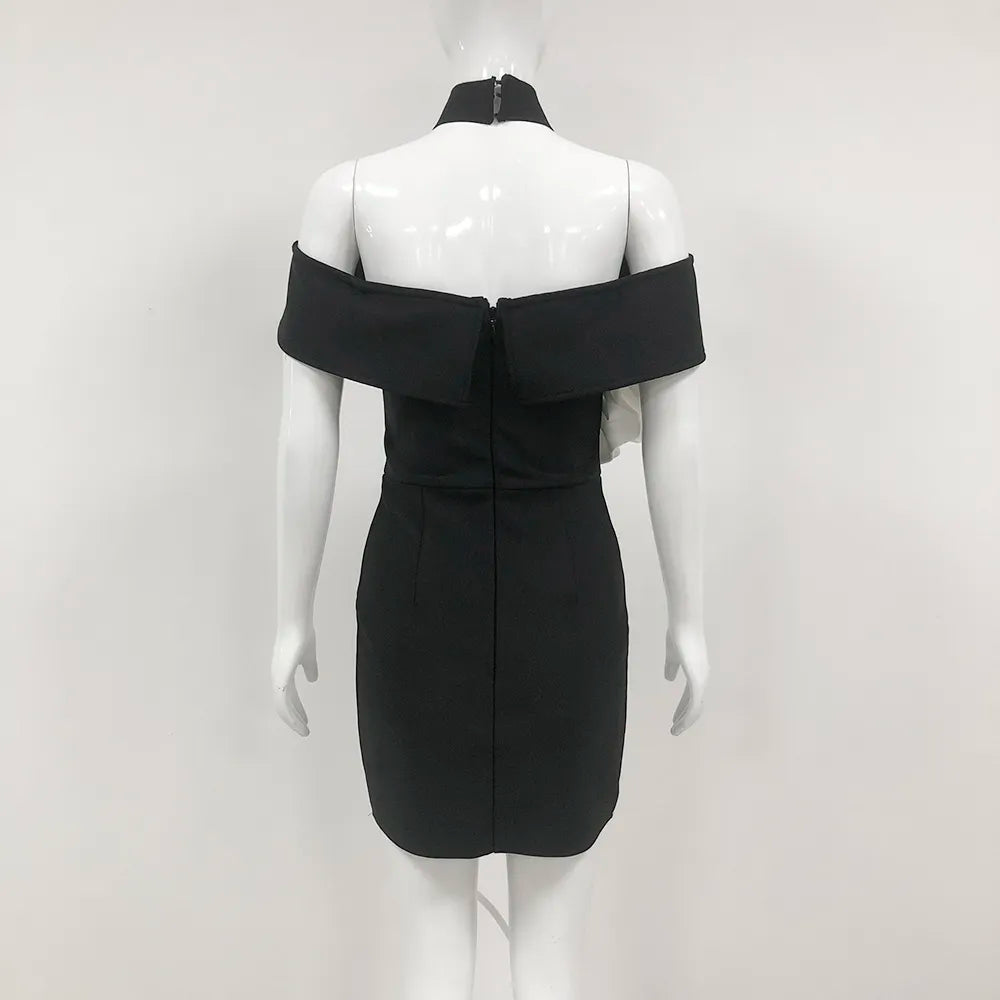 Wholesale Elegant Women Luxury Black Mini Bandage Evening Gown Short Party Wear Chic Big Flower Dress