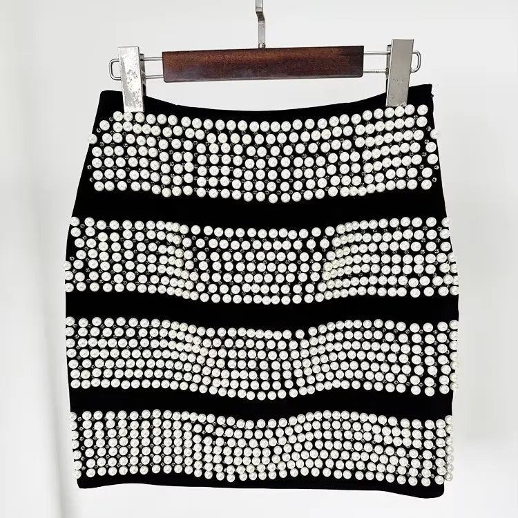 2025 popular women's spring suits formal shrug embellished jacket sports jacket pearl beaded skirt suit set