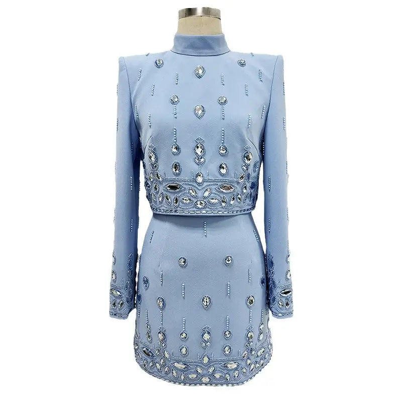 High Quality Women's Elegant Ladies 2 Piece Set Rhinestone Beaded Set Women Holiday Set