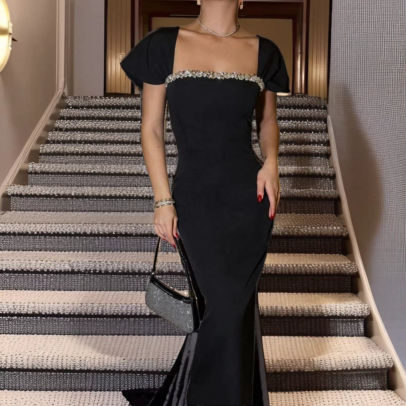 Women's Formal Occasion Dresses Elegant French Diamond Bandage Evening Gown Dress