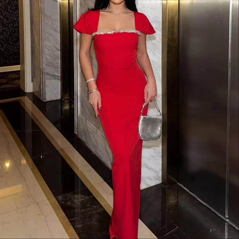 Women's Formal Occasion Dresses Elegant French Diamond Bandage Evening Gown Dress
