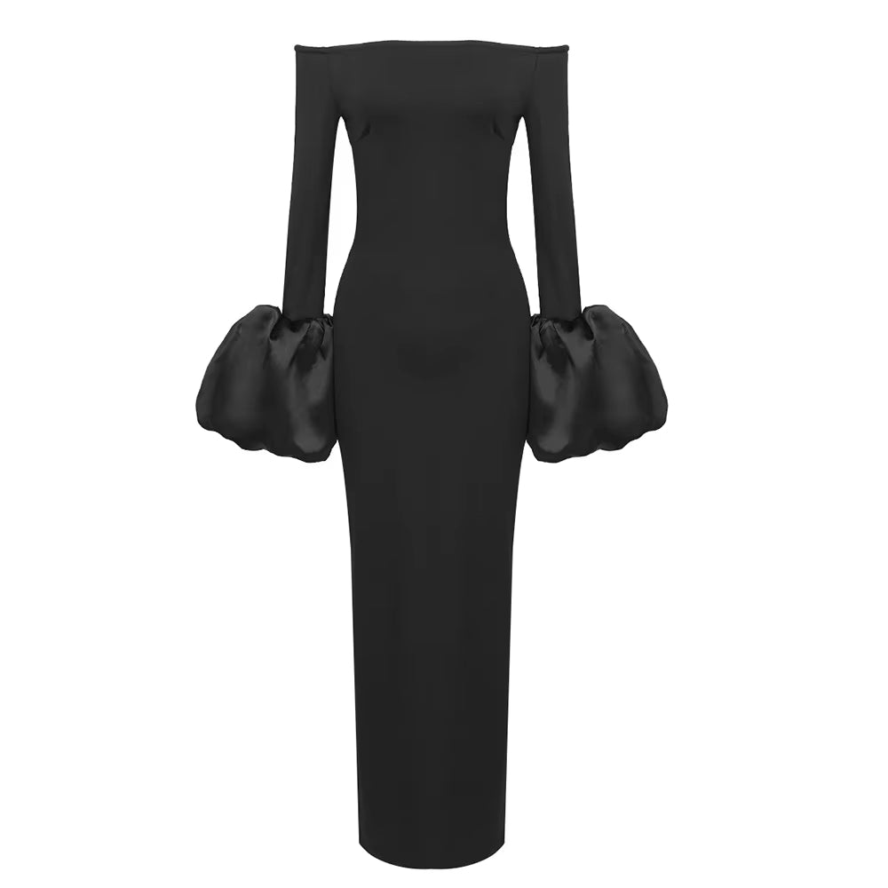 Womens Fashion Clothes Manufacturer Women Party Dresses Red Black Long Bodycon Evening Elegant Modest Lantern Sleeve Dress