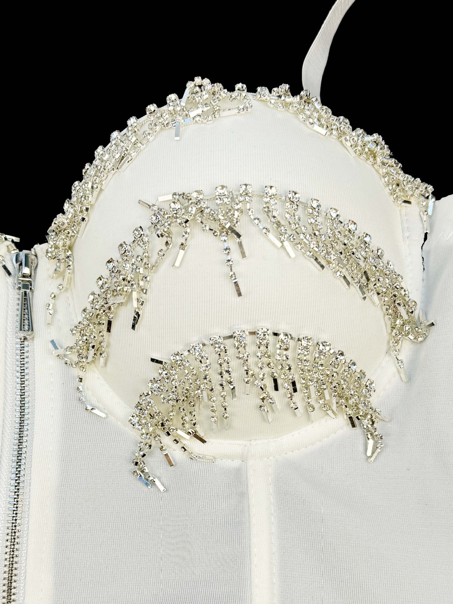 Rhinestone Fringe Zipper Bustier Top Corset