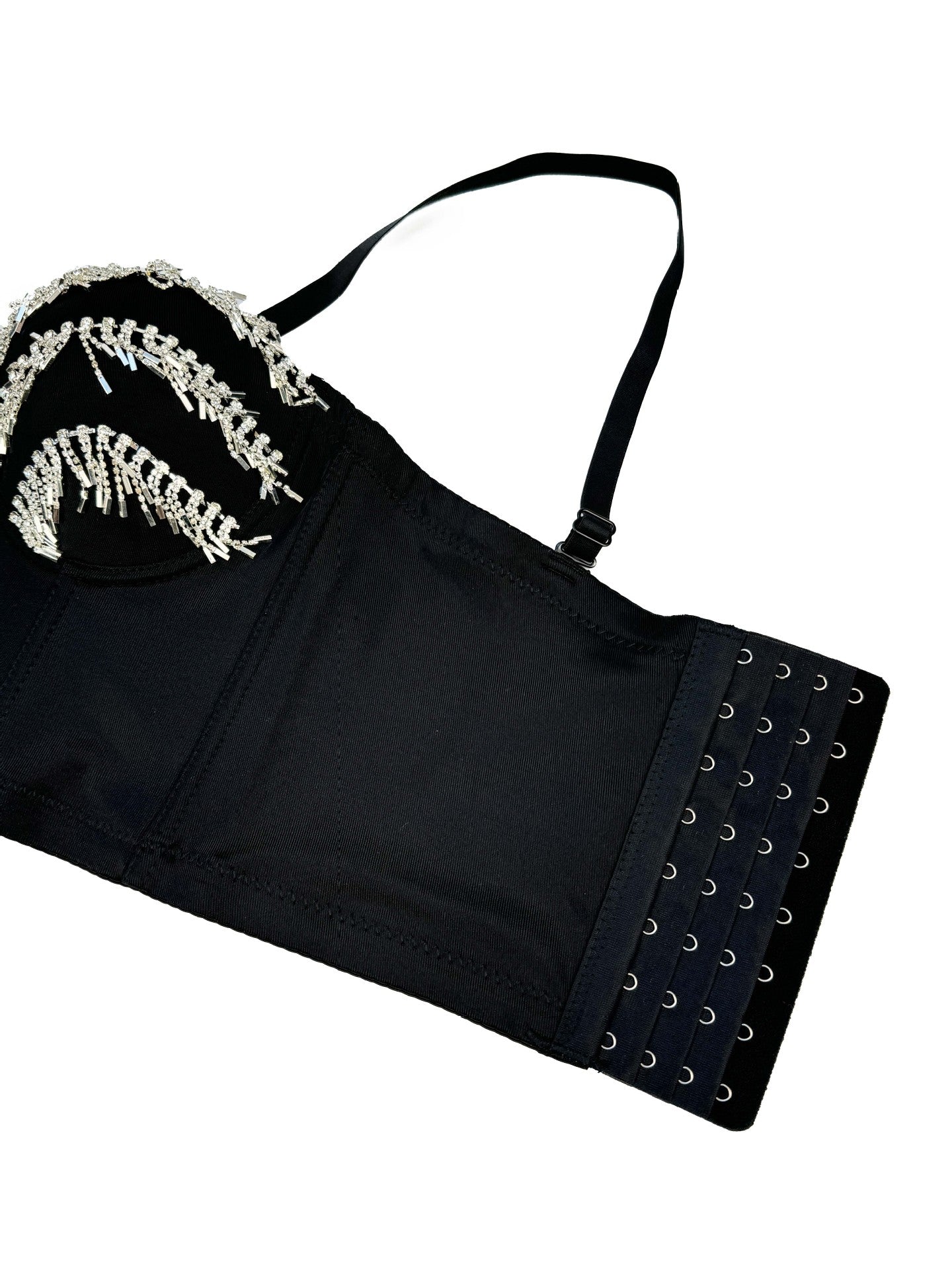Rhinestone Fringe Zipper Bustier Top Corset