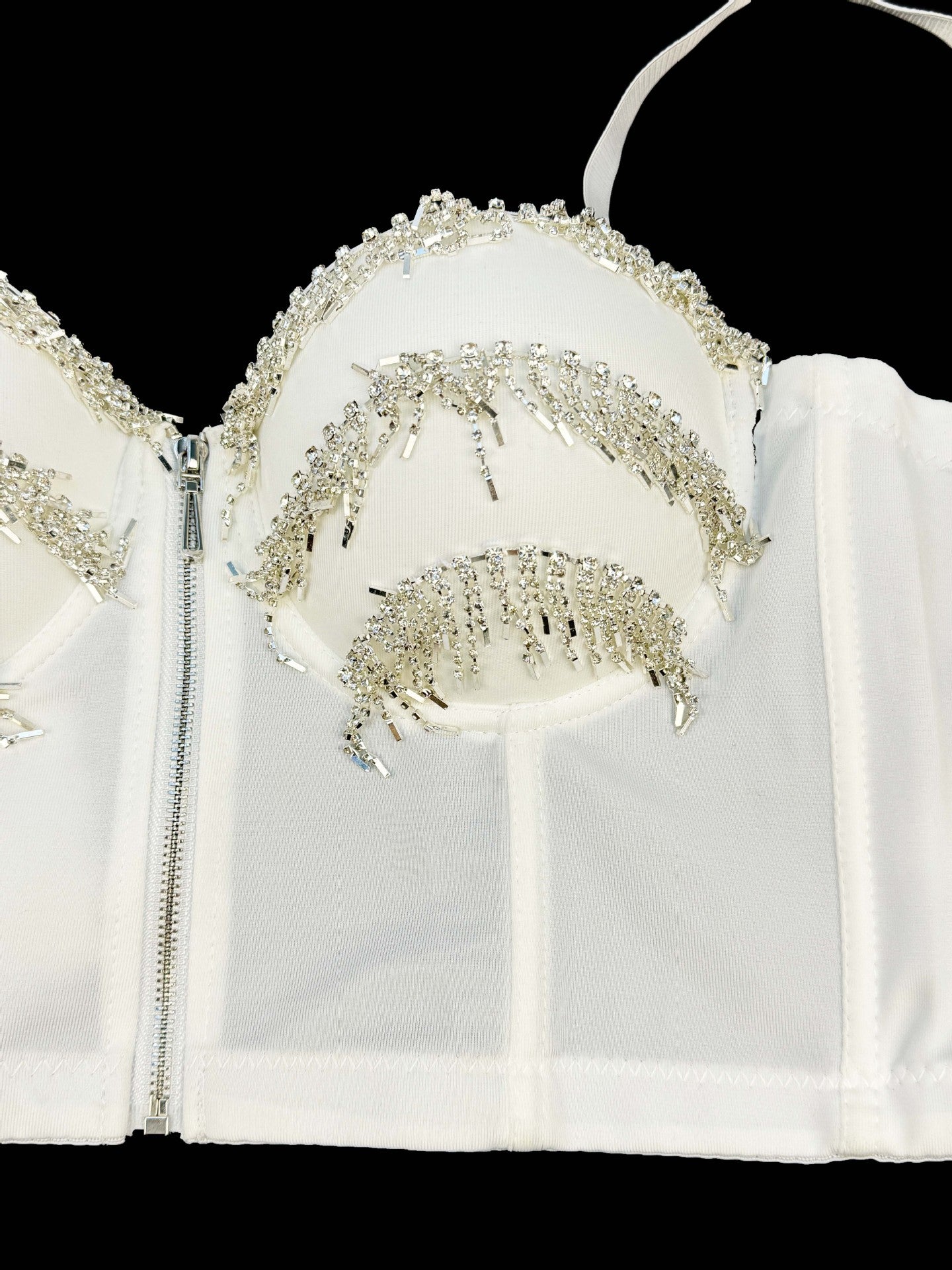 Rhinestone Fringe Zipper Bustier Top Corset