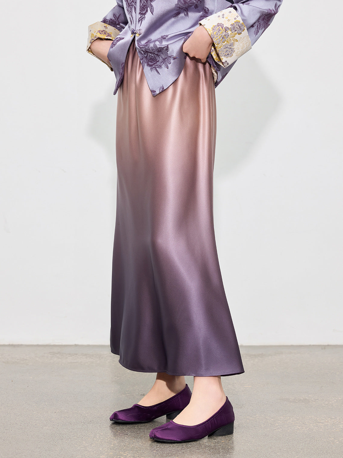 Gradient Color Mermaid Acetate Satin Maxi Skirt