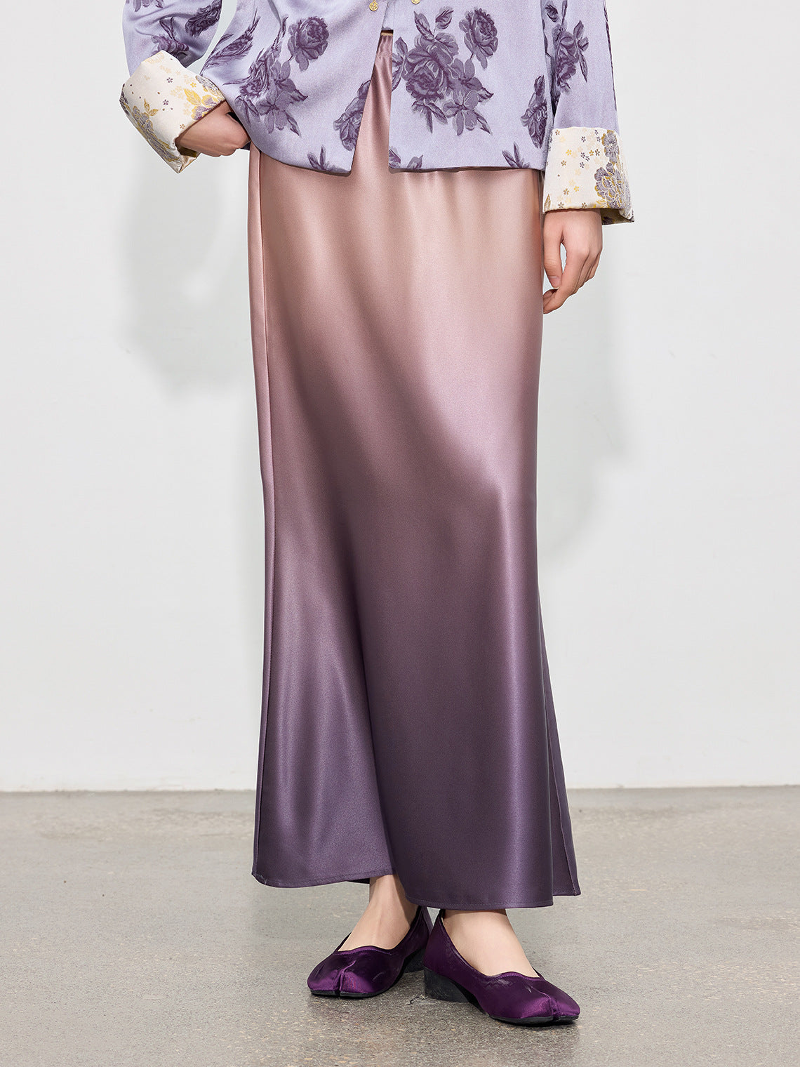 Gradient Color Mermaid Acetate Satin Maxi Skirt
