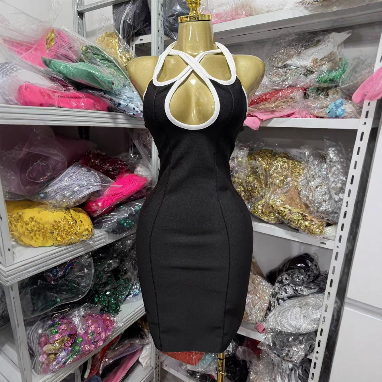 Black Halter Cut Out Bodycon Midi Bandage Dresses