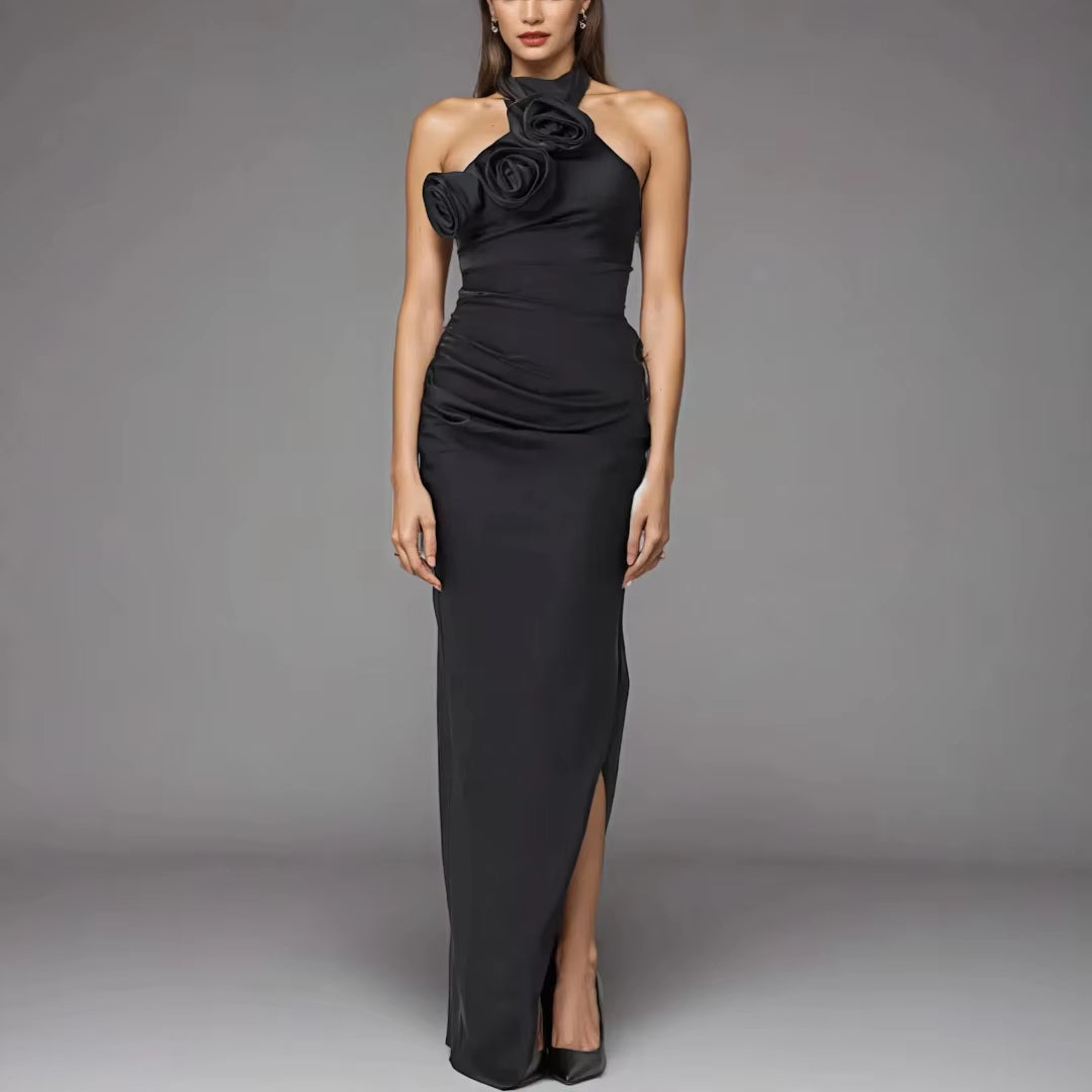 2025 Womens Fashion Clothes Luxury Women Gowns Evening Dresses Red Halter Slit Formal Party Long Bodycon Flower Dress
