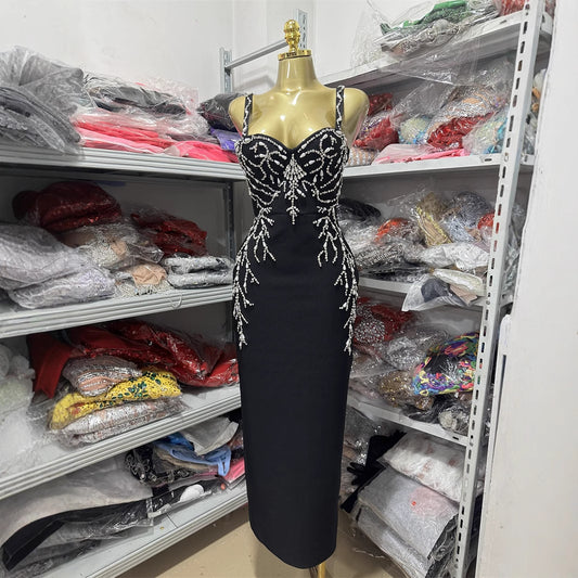 Elegant Beaded Bodycon Bandage Evening Gown for Formal Party Wedding