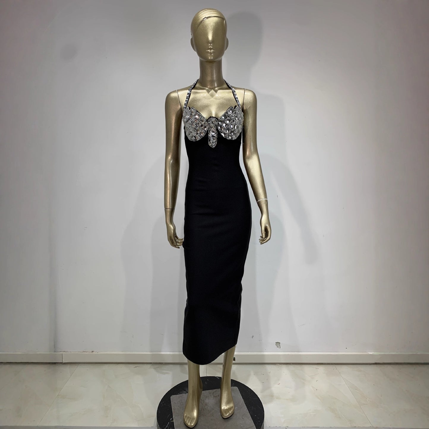 Butterfly Rhinestone Halter Bodycon Bandage Dress