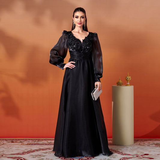 Long Sleeve V Neck Formal Gown