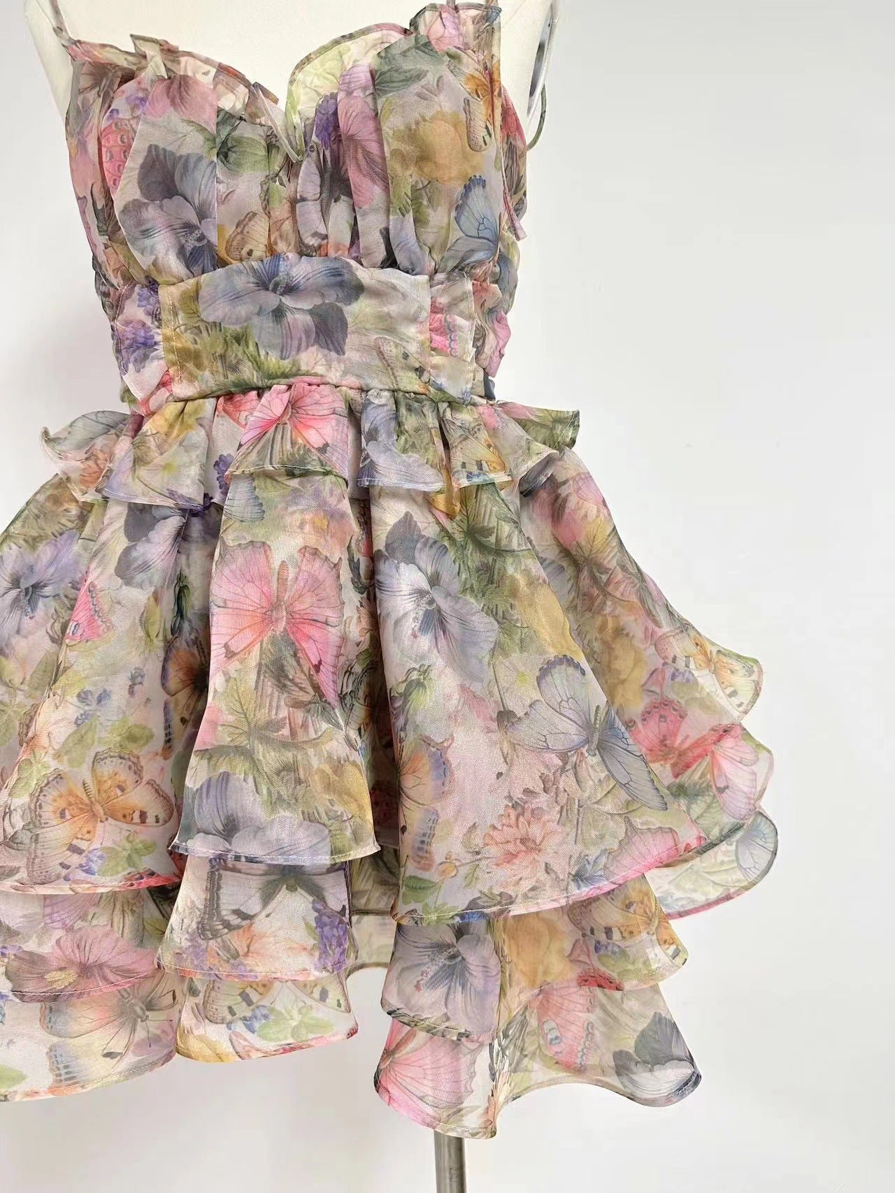 Lace-up Floral Print Mini Dress