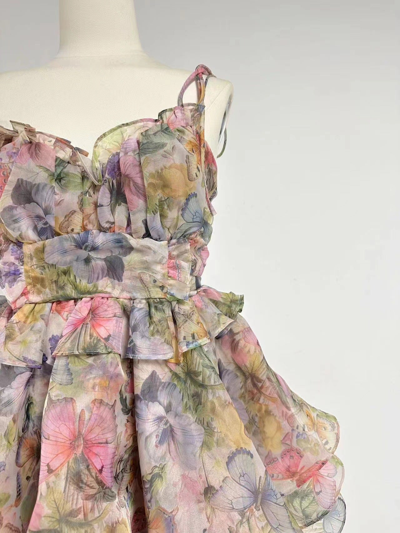 Lace-up Floral Print Mini Dress