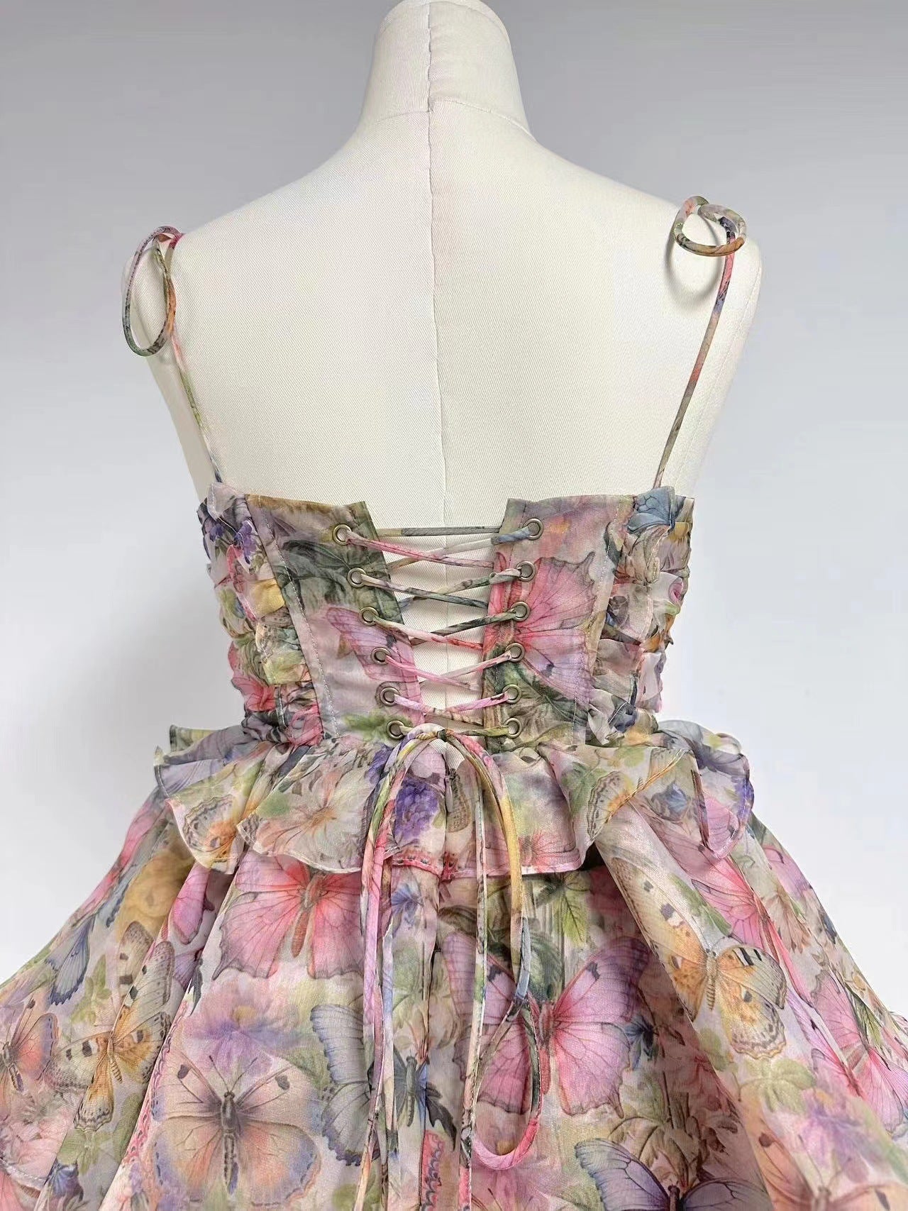 Lace-up Floral Print Mini Dress