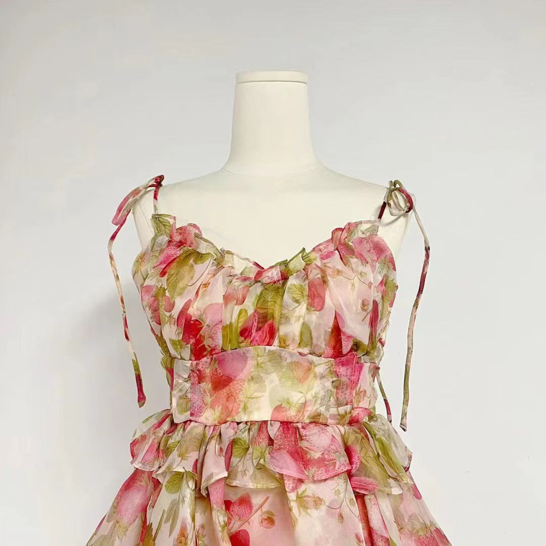 Lace-up Floral Print Mini Dress