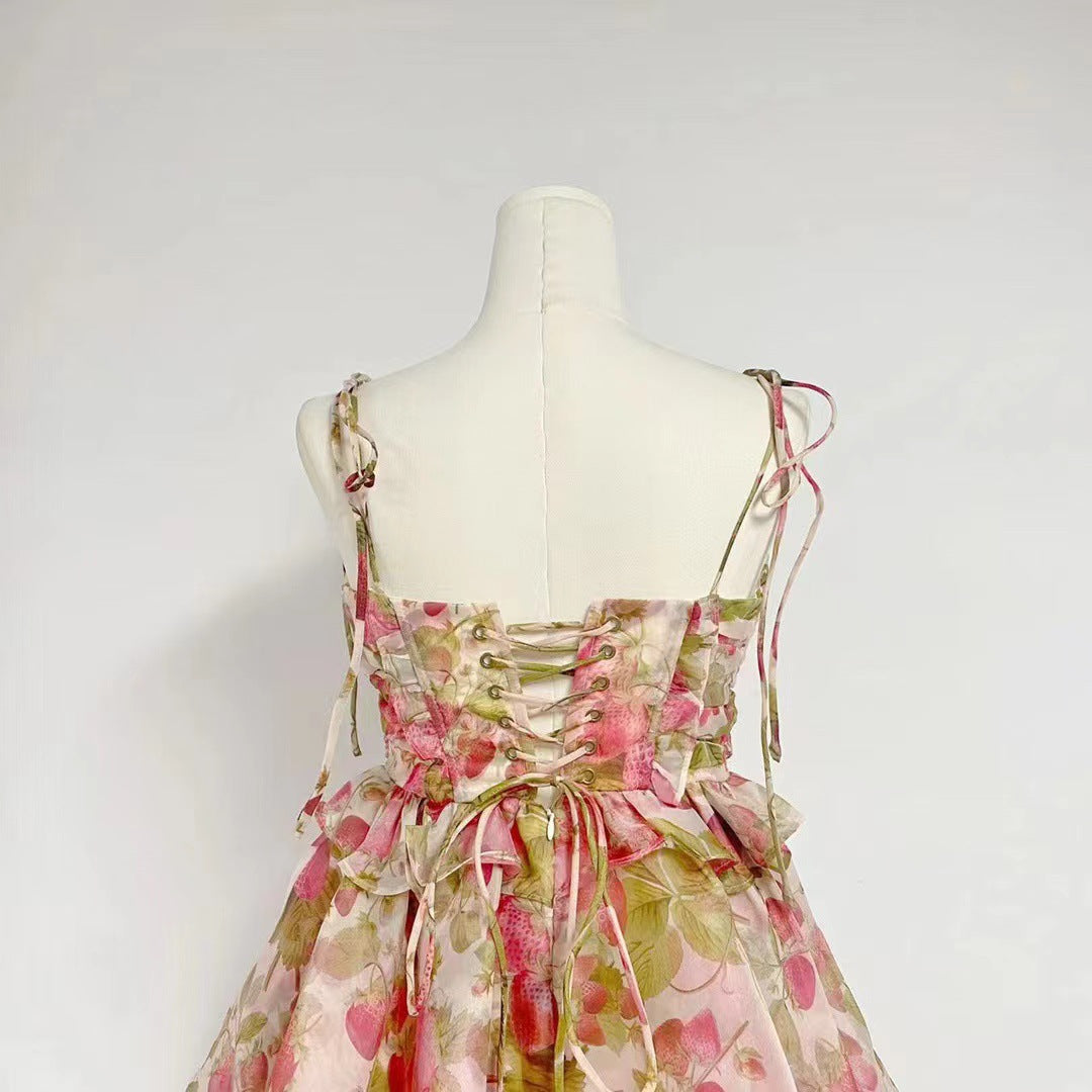 Lace-up Floral Print Mini Dress