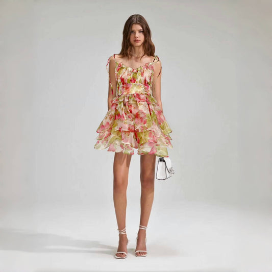 Lace-up Floral Print Mini Dress