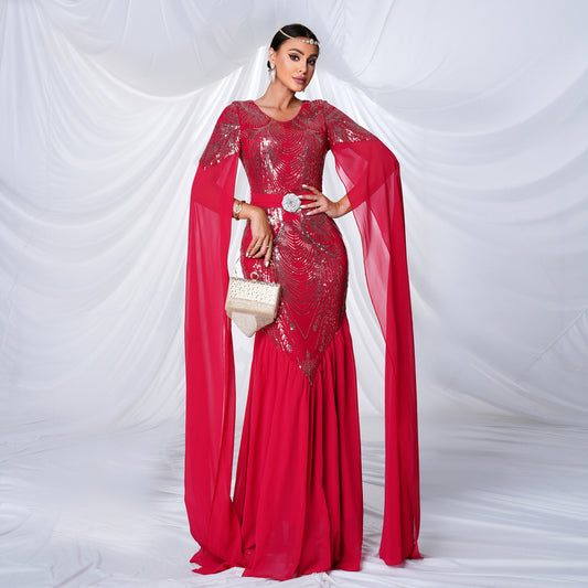 Sequin Maxi Formal Gown Red Evening Dresses