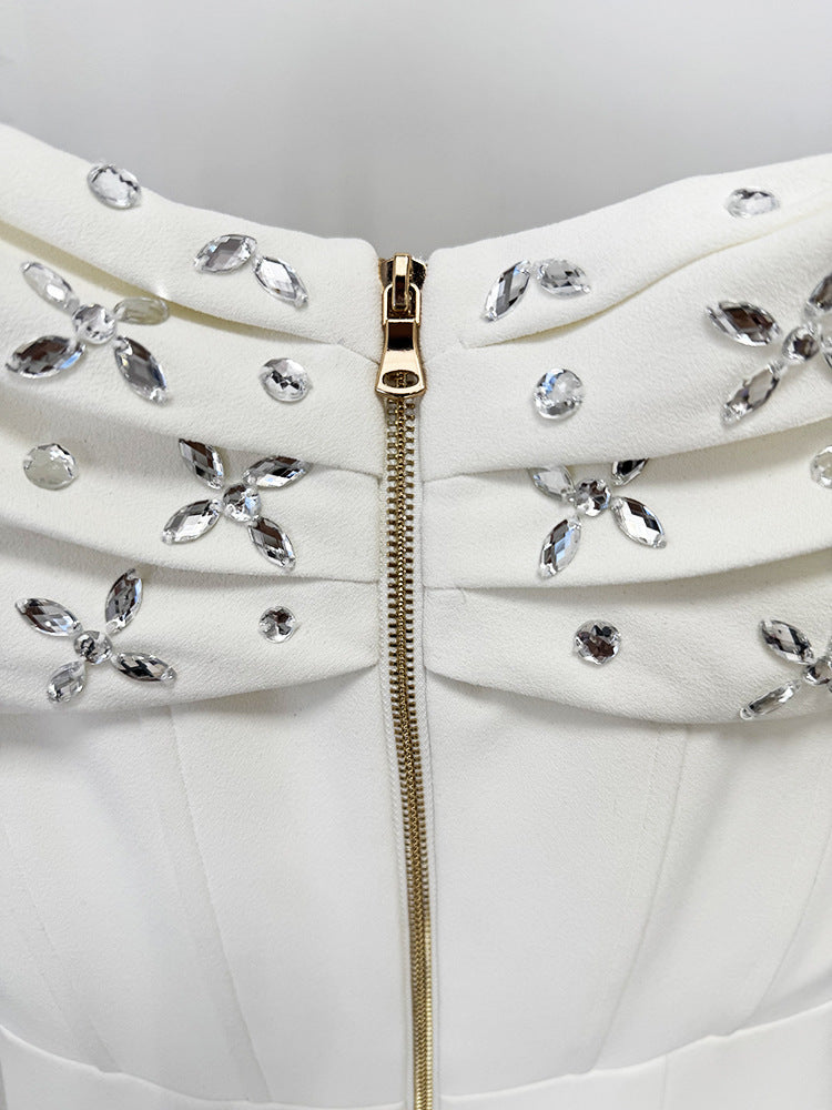 Wholesale Womens Clothing Luxury White Midi Evening Dresses Women Off the Shoulder Rhinestone Bow Elegant Party Formal Gown