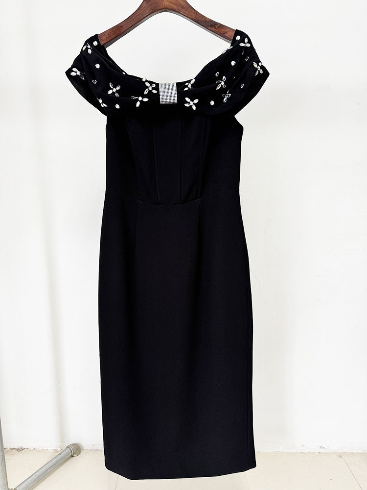 Wholesale Womens Clothing Luxury White Midi Evening Dresses Women Off the Shoulder Rhinestone Bow Elegant Party Formal Gown