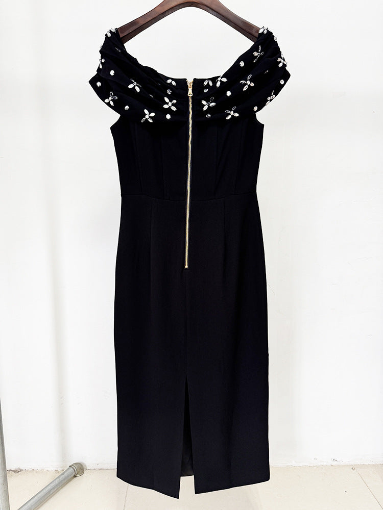 Wholesale Womens Clothing Luxury White Midi Evening Dresses Women Off the Shoulder Rhinestone Bow Elegant Party Formal Gown