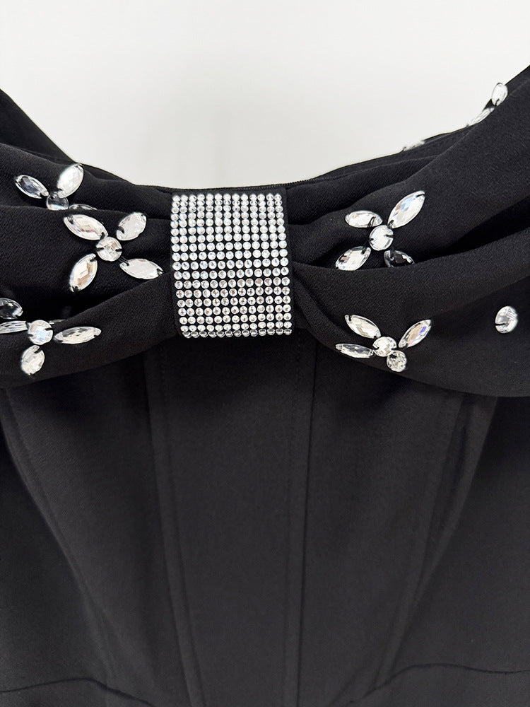 Wholesale Womens Clothing Luxury White Midi Evening Dresses Women Off the Shoulder Rhinestone Bow Elegant Party Formal Gown