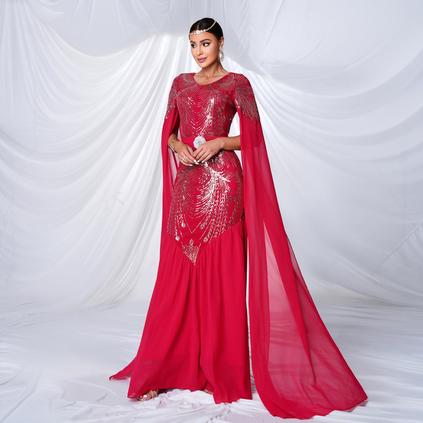 Sequin Maxi Formal Gown Red Evening Dresses