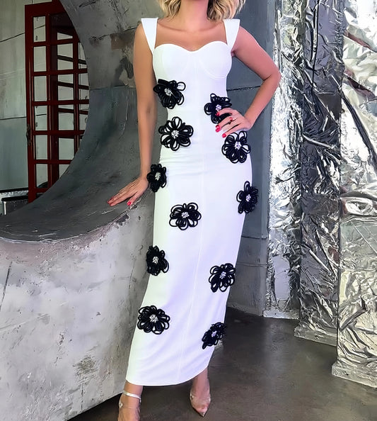3D Floral Bodycon Bandage Maxi Dress