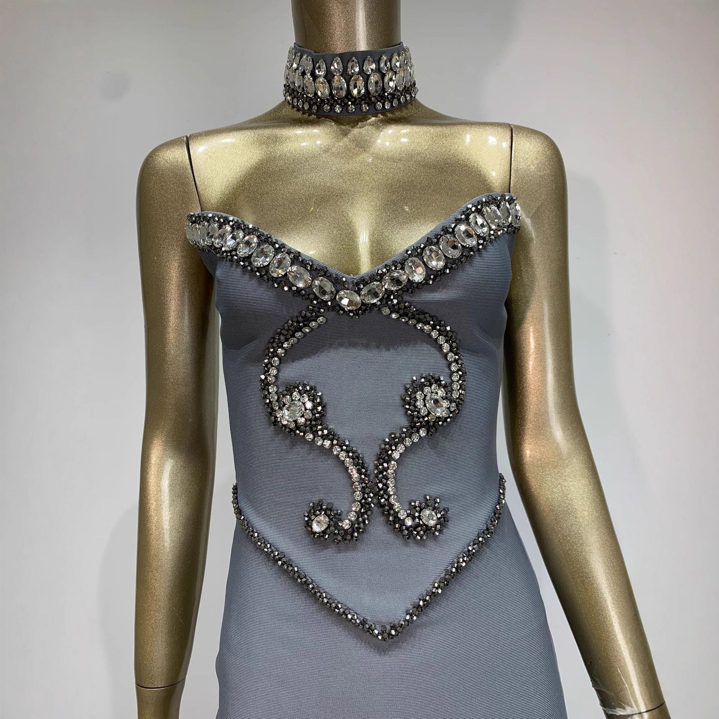 Rhinestone Beaded Bodycon Evening Maxi Gown