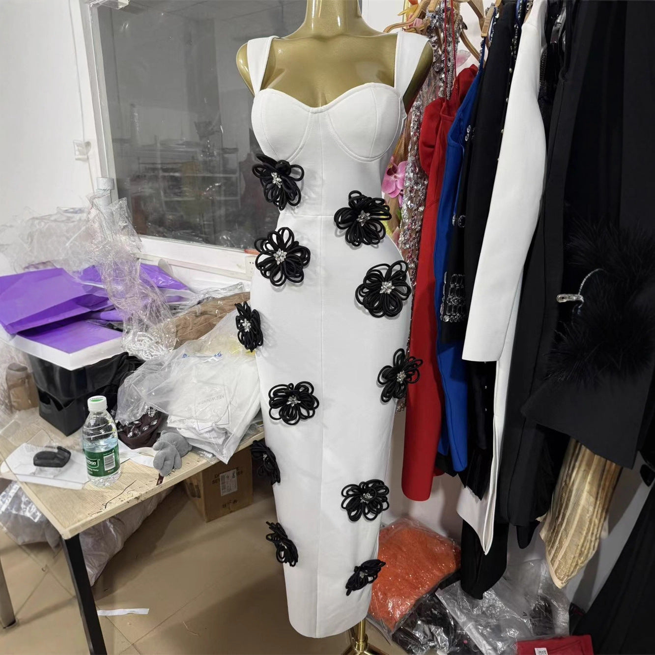 3D Floral Bodycon Bandage Maxi Dress