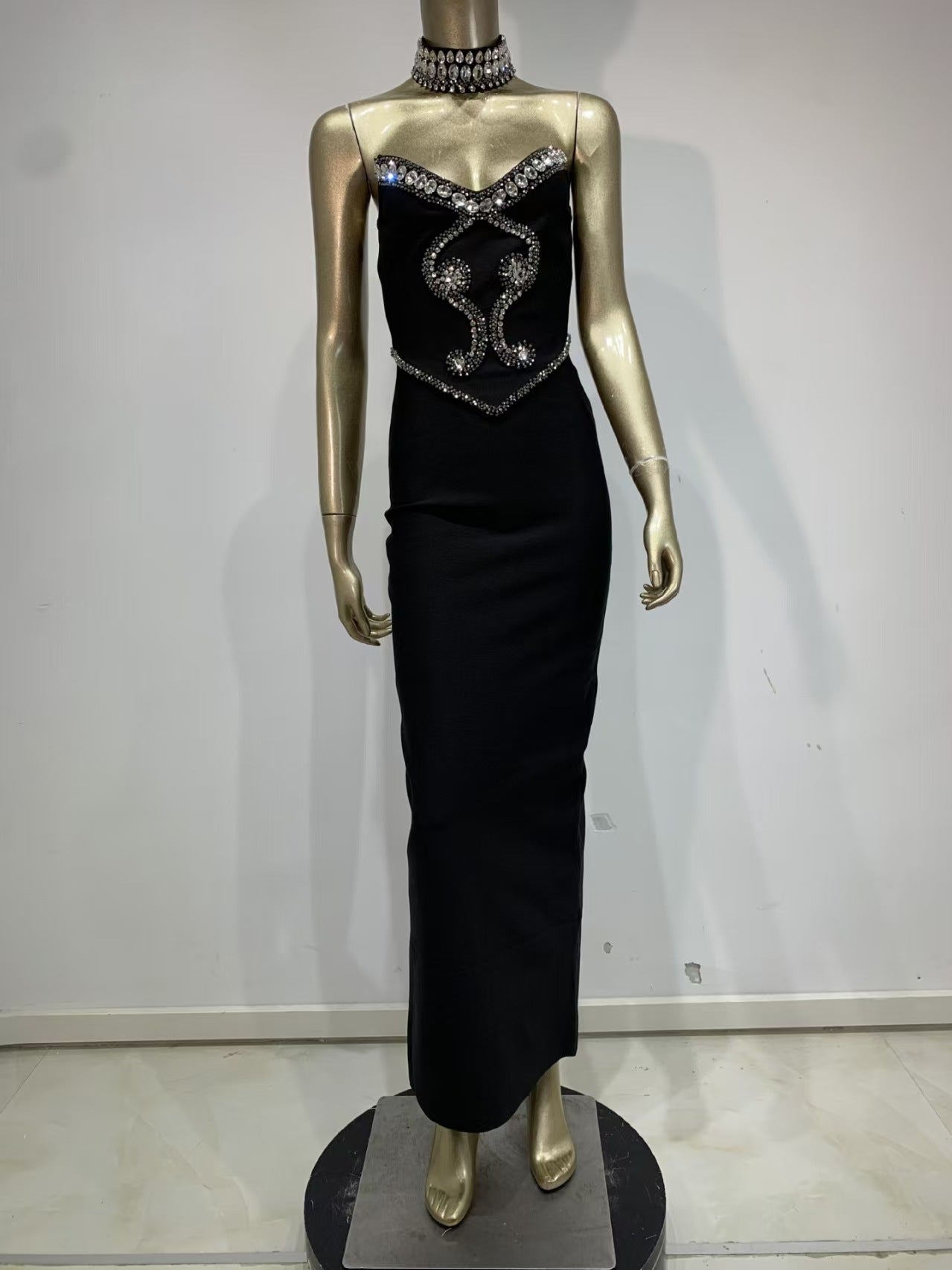 Rhinestone Beaded Bodycon Evening Maxi Gown