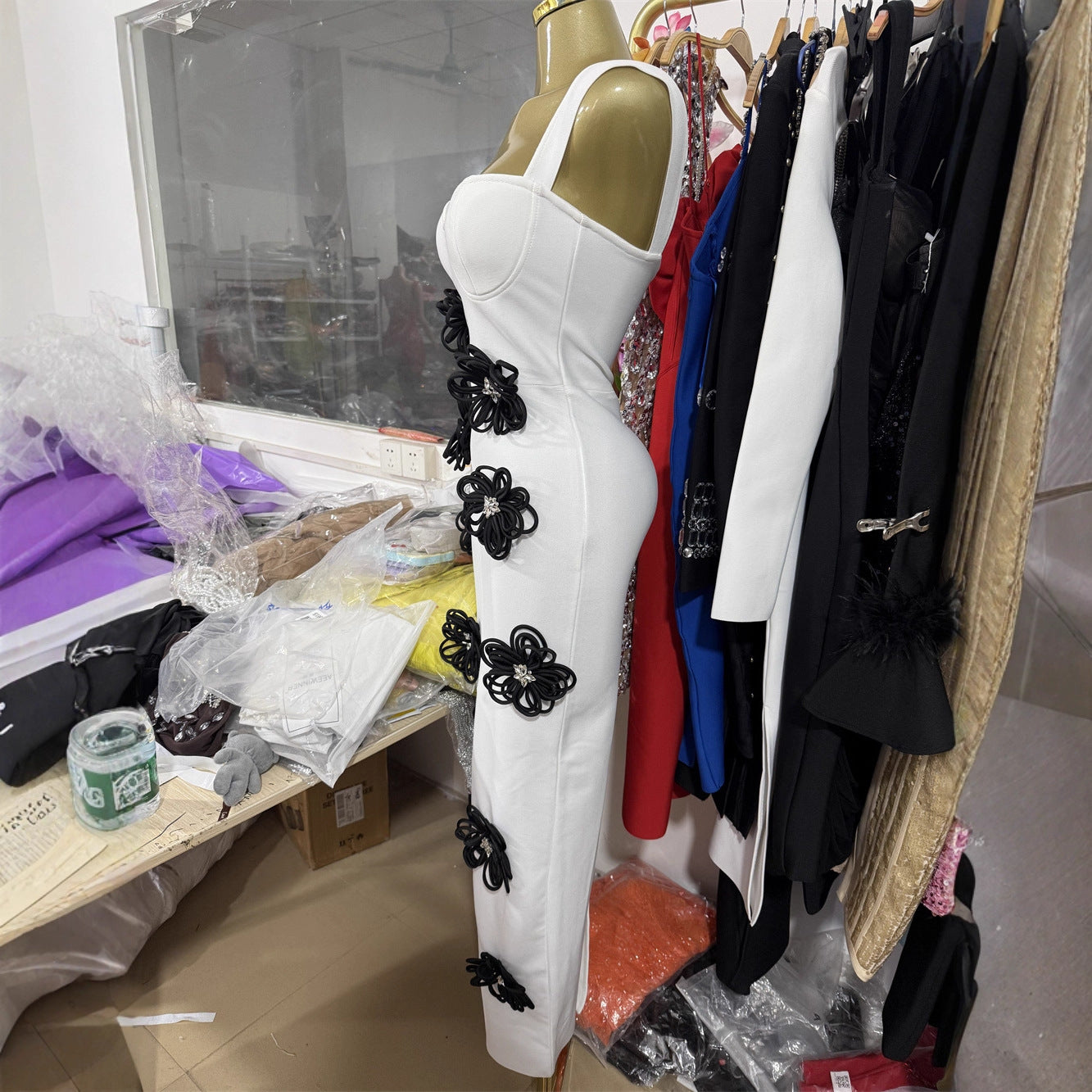 3D Floral Bodycon Bandage Maxi Dress