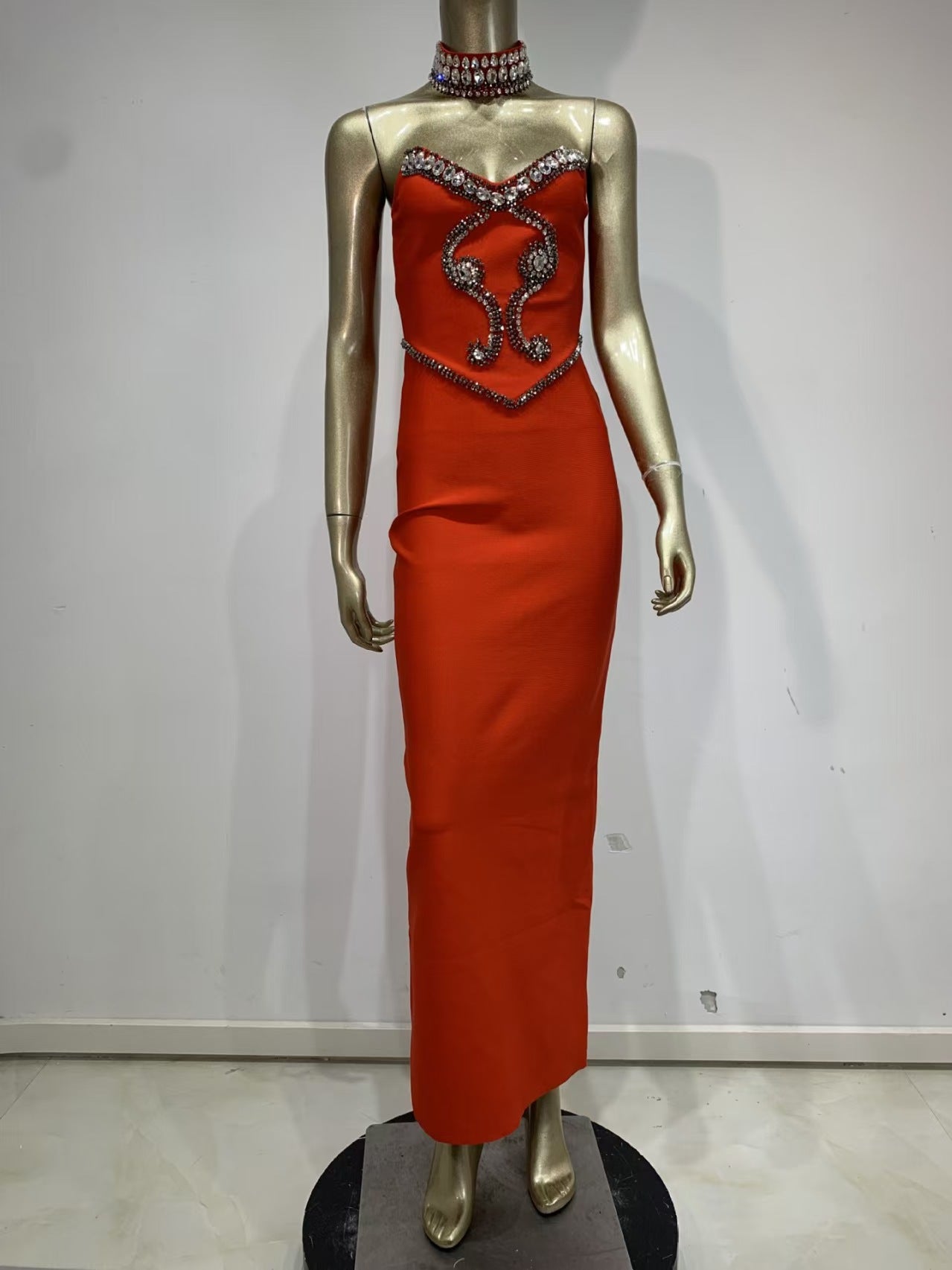 Rhinestone Beaded Bodycon Evening Maxi Gown