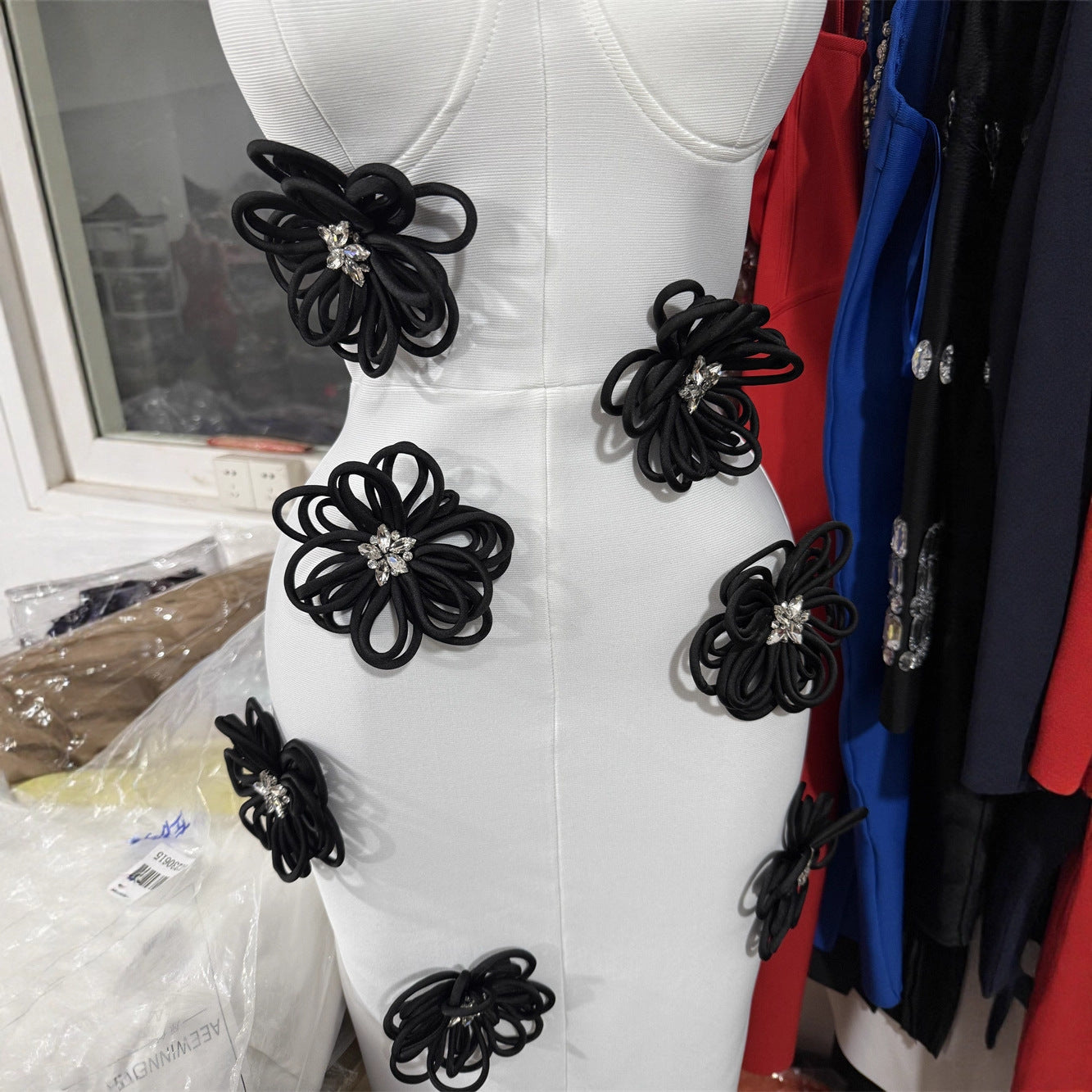 3D Floral Bodycon Bandage Maxi Dress